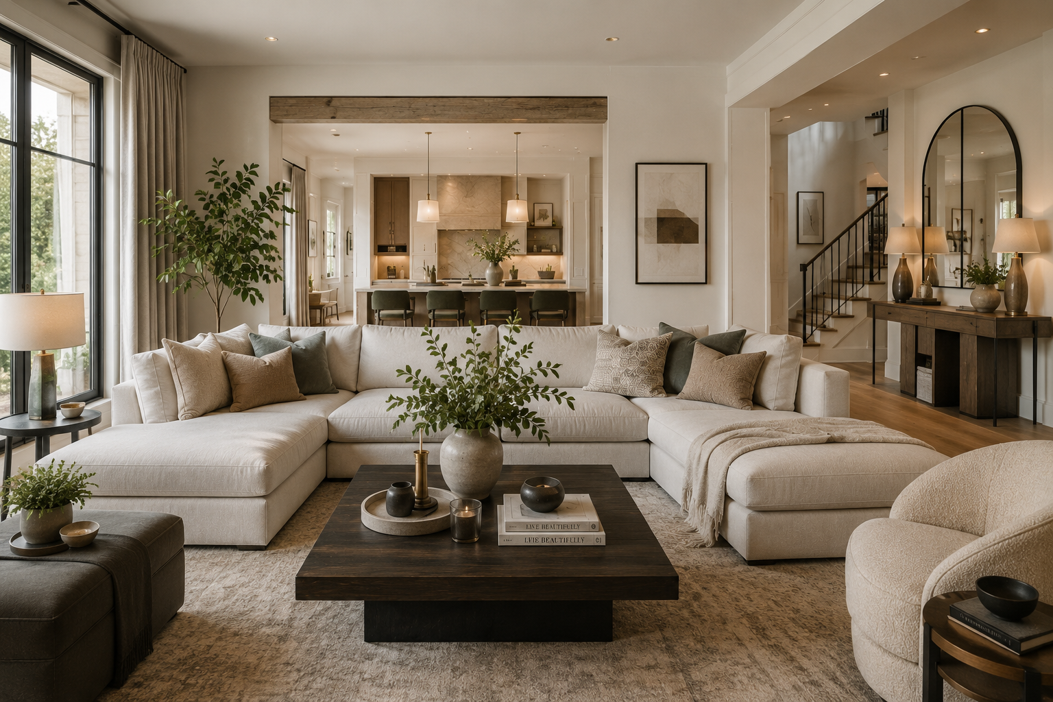 About Us Modern luxury family home interior featuring a spacious living room, open-concept kitchen, elegant entryway, premium furniture, natural lighting, and timeless Scandinavian-inspired home décor.