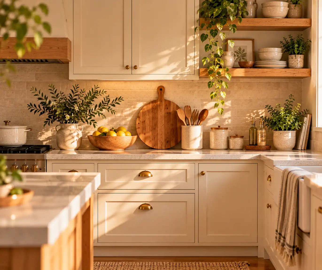 Calm cozy kitchen with simple decor and uncluttered countertops