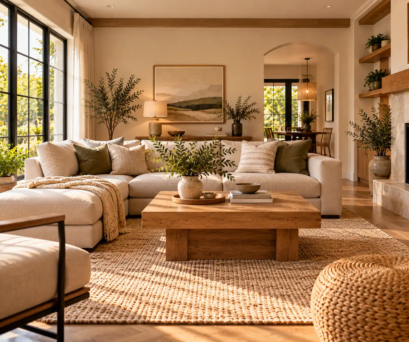 Modern living room with a comfortable neutral sofa and clean contemporary lines